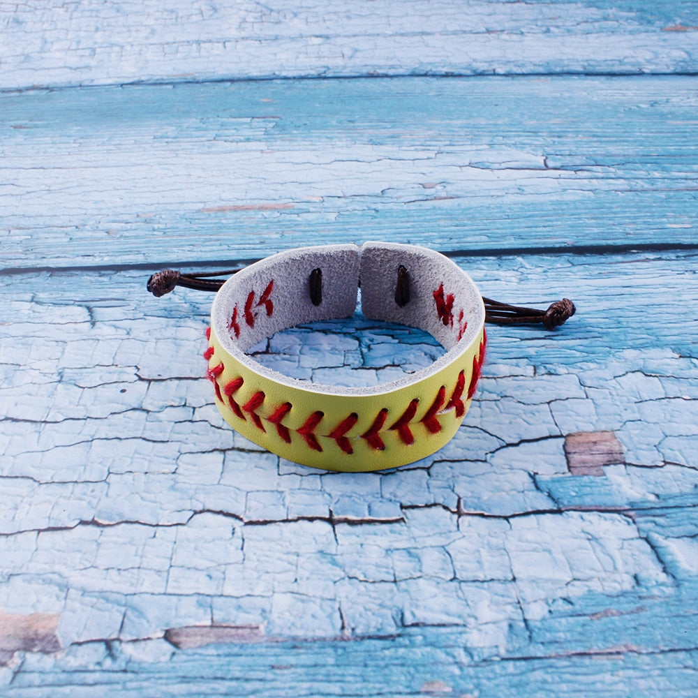 Softball Baseball Genuine Leather Wristbands Bracelets Handmade Stitches Wrists Original New Design Daily Jewelry Wholesale