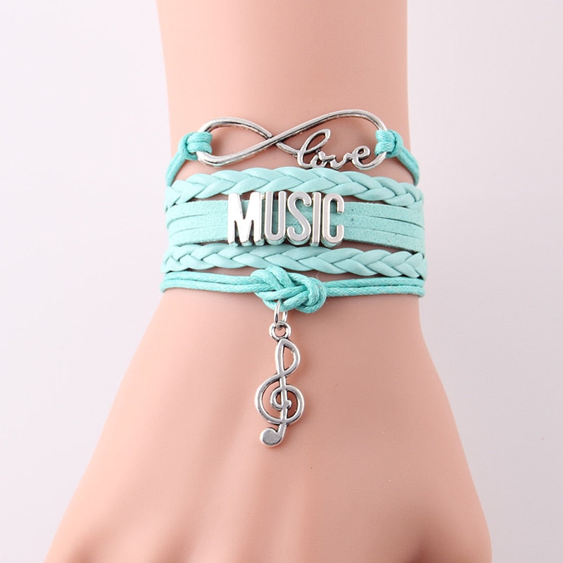 Infinity Love  Letters ID Music Women Bracelet Stacks Note Charm Leather Wrap Bracelets &amp; Bangles For Women Men Jewelry