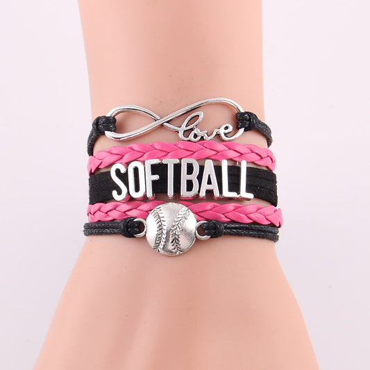 Infinity Love Softball Bracelet Softball Charm Leather Wrap Men Bracelets &amp; Bangles For Women Jewelry