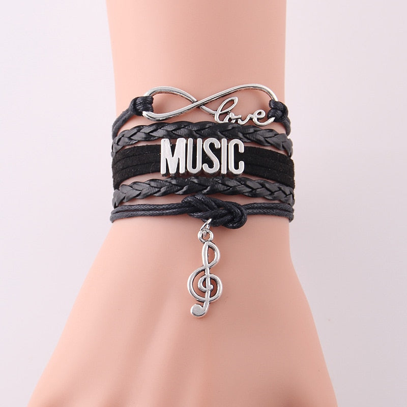 Infinity Love  Letters ID Music Women Bracelet Stacks Note Charm Leather Wrap Bracelets &amp; Bangles For Women Men Jewelry