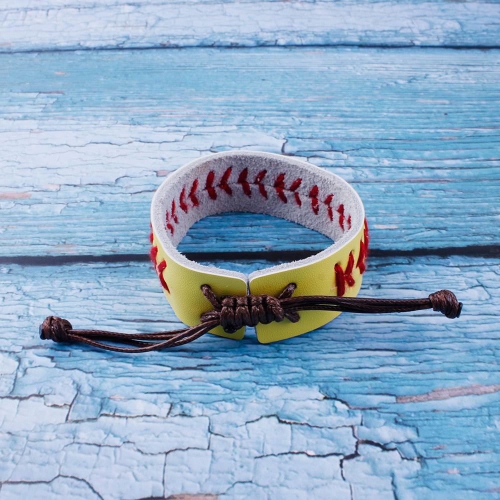 Softball Baseball Genuine Leather Wristbands Bracelets Handmade Stitches Wrists Original New Design Daily Jewelry Wholesale