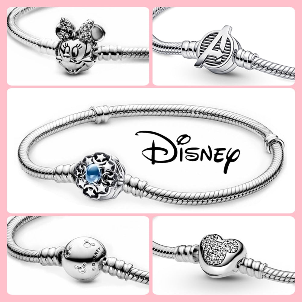 Disney Sterling Silver Bracelet Mickey Mouse Heart Bracelet Charms