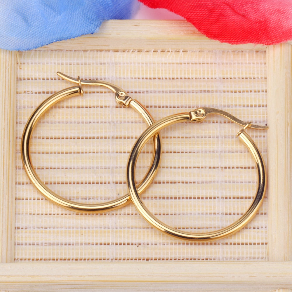 1Pair/2Pcs Stainless Steel Hoop Earrings Rose Gold Color