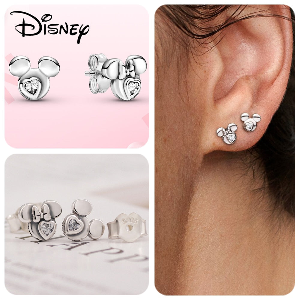 Disney Mickey Mouse Silver Heart Earring, Pumpkin Coach Stud Earrings, Butterfly Earrings