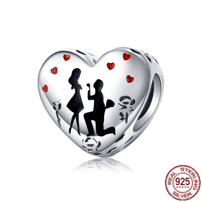 Happy family Couples Propose Clover Heart Charm 925 Sterling Silver Bead Fit Original Pandora Bracelet DIY Jewelry Gift