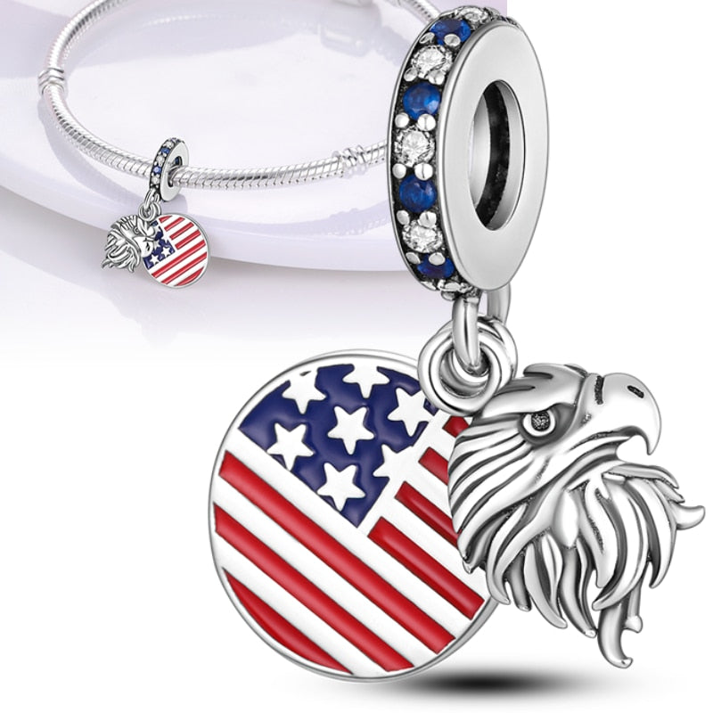 100% Silver Paris Tower Pyramid Travel Country Flag Charm for Bracelet/Necklace