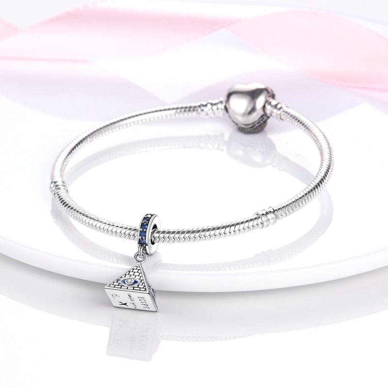 100% Silver Paris Tower Pyramid Travel Country Flag Charm for Bracelet/Necklace