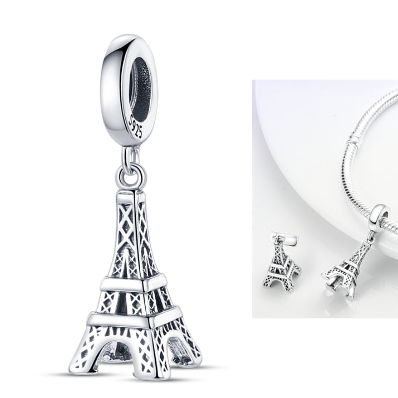 100% Silver Paris Tower Pyramid Travel Country Flag Charm for Bracelet/Necklace