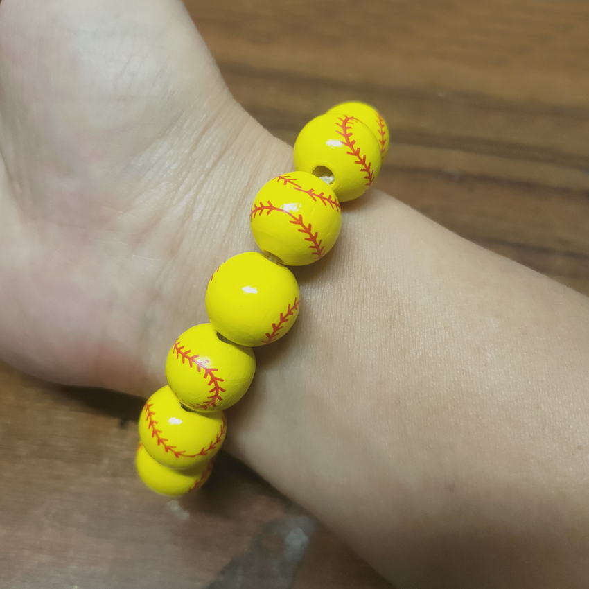 Wood Beaded Baseball Bracelets Bangles for Women Stretchy Wooden Beads American Flag/Volleyball/Tennis Sport Bracelets Mom Gifts