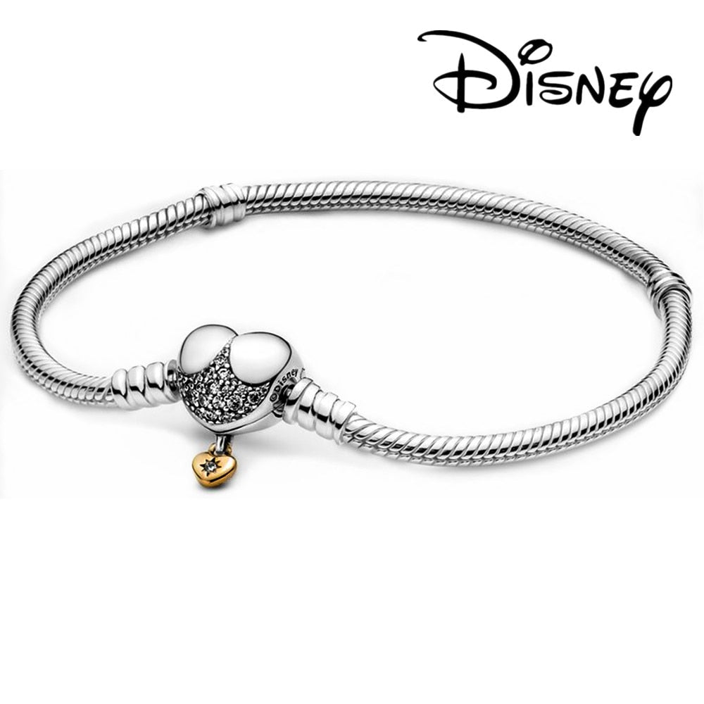 Disney Sterling Silver Bracelet Mickey Mouse Heart Bracelet Charms