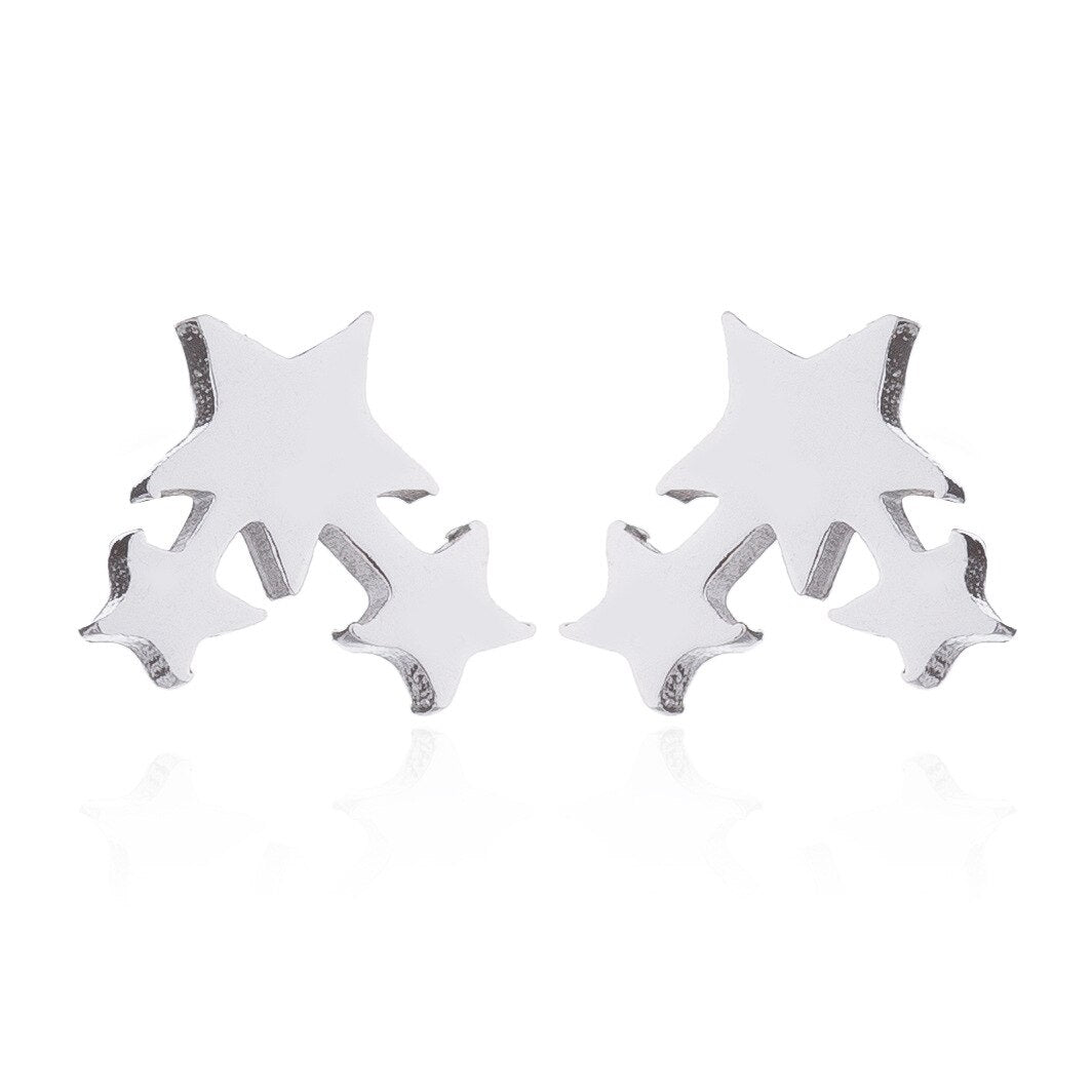 Fashion Stainless Steel Love Star Pentagram Triangle Stud Earrings Simple