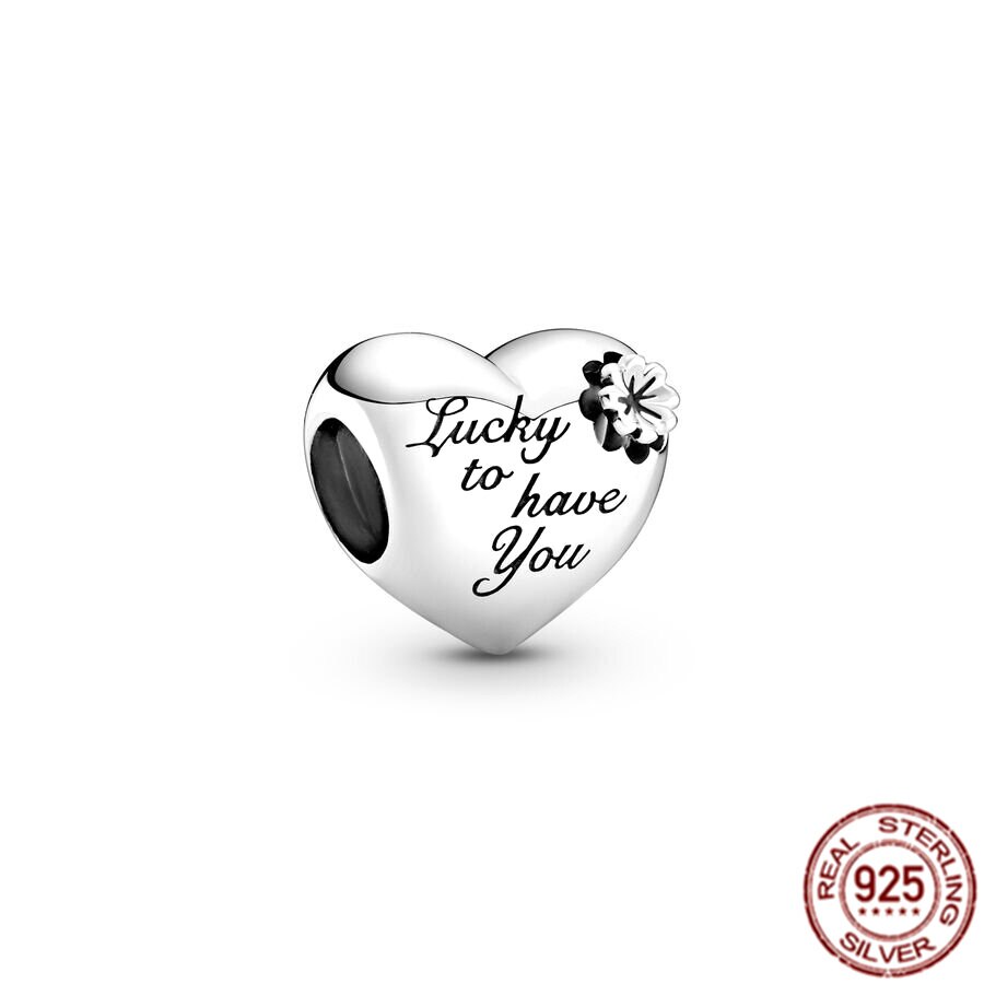 Happy family Couples Propose Clover Heart Charm 925 Sterling Silver Bead Fit Original Pandora Bracelet DIY Jewelry Gift