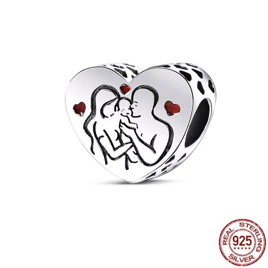 Happy family Couples Propose Clover Heart Charm 925 Sterling Silver Bead Fit Original Pandora Bracelet DIY Jewelry Gift