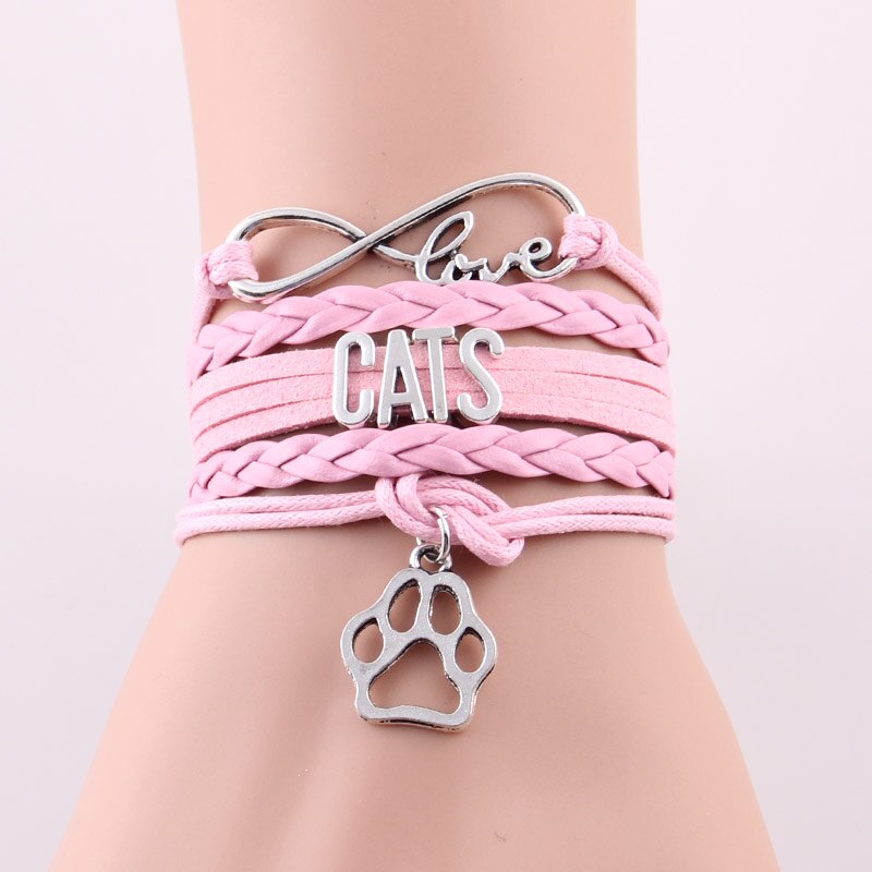 Infinity Love Cute CATS Bracelet For Women Fashion Paw Charm Leather Braid Handmade Wrap Friendship Bracelets Jewelry