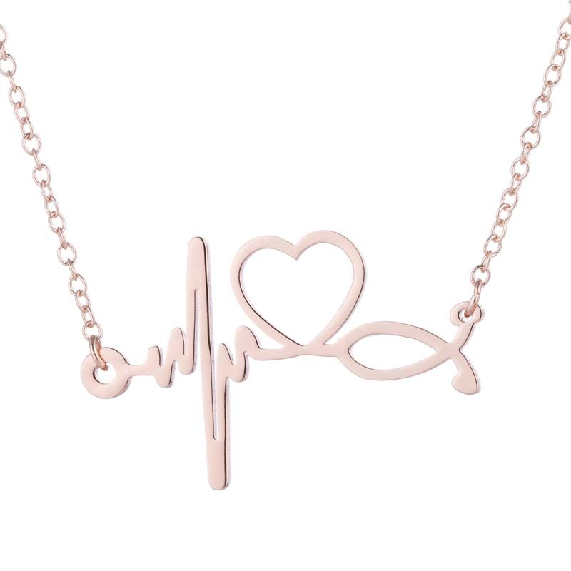 Stainless Steel Heartbeat Cardiogram Bracelets Stethoscope Women Clavicle Necklace Special Gifts for Nurse Jewelry for Doctor