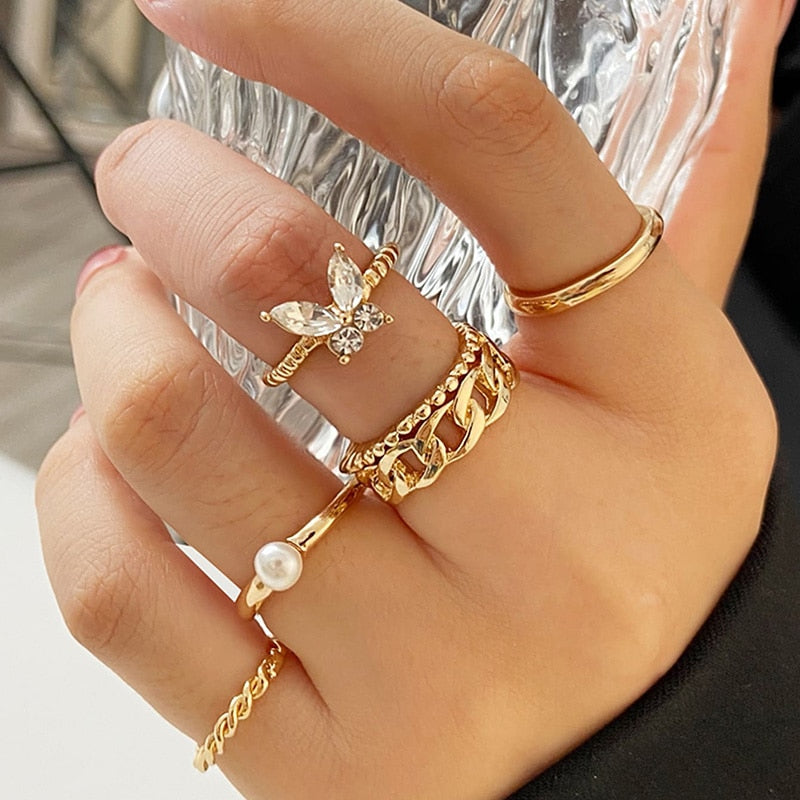 Trendy Butterfly Metal Punk Rings Set