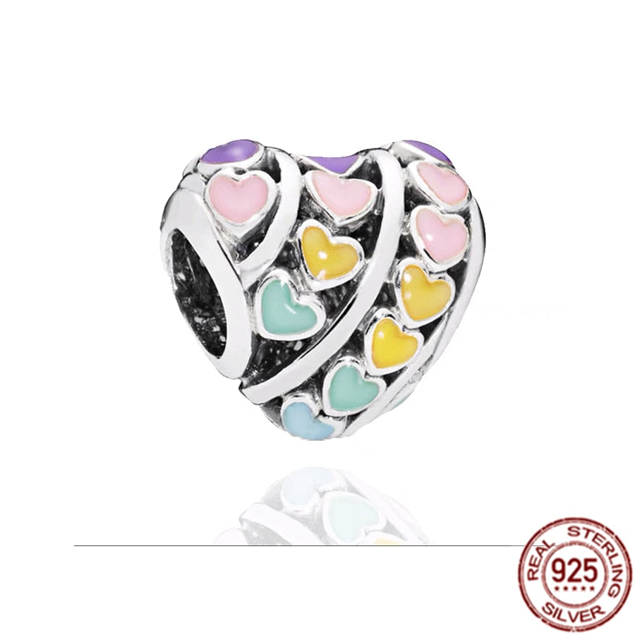 Happy family Couples Propose Clover Heart Charm 925 Sterling Silver Bead Fit Original Pandora Bracelet DIY Jewelry Gift