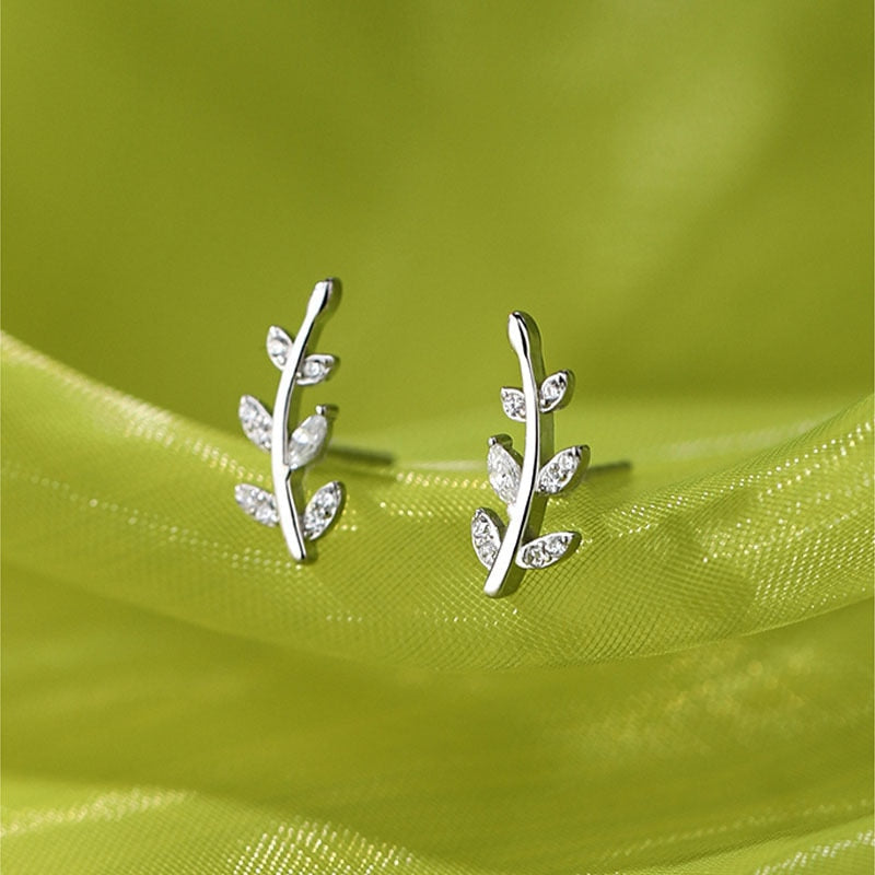 Fashion Sterling Silver Leaf Stud Earrings Shiny