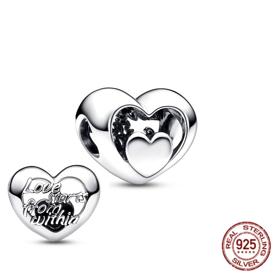 Happy family Couples Propose Clover Heart Charm 925 Sterling Silver Bead Fit Original Pandora Bracelet DIY Jewelry Gift