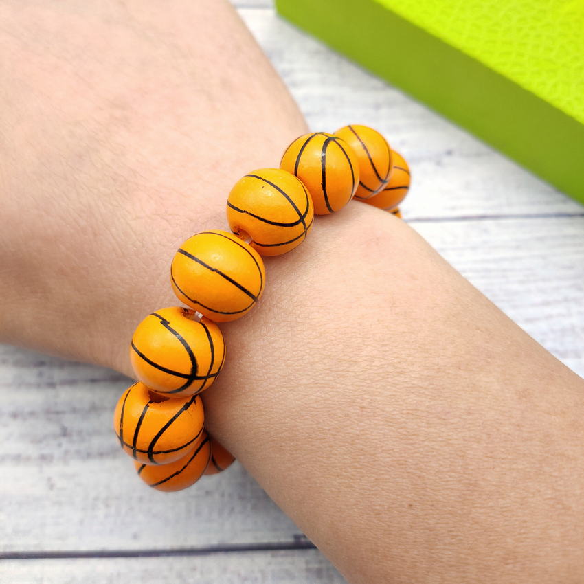 Wood Beaded Baseball Bracelets Bangles for Women Stretchy Wooden Beads American Flag/Volleyball/Tennis Sport Bracelets Mom Gifts