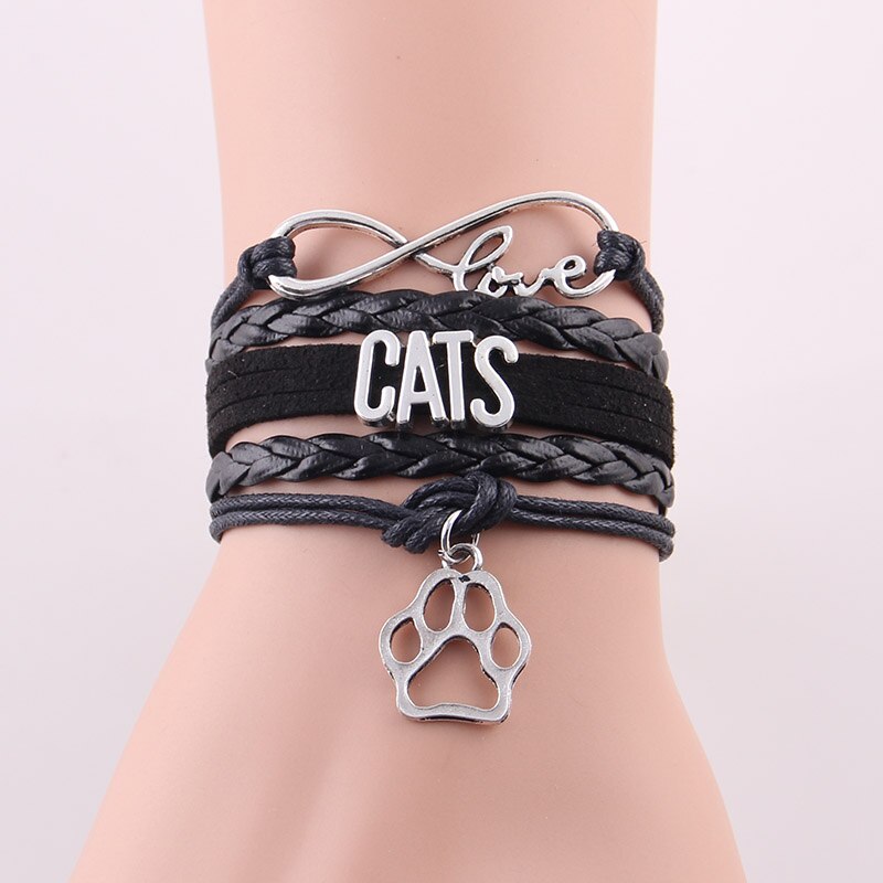 Infinity Love Cute CATS Bracelet For Women Fashion Paw Charm Leather Braid Handmade Wrap Friendship Bracelets Jewelry