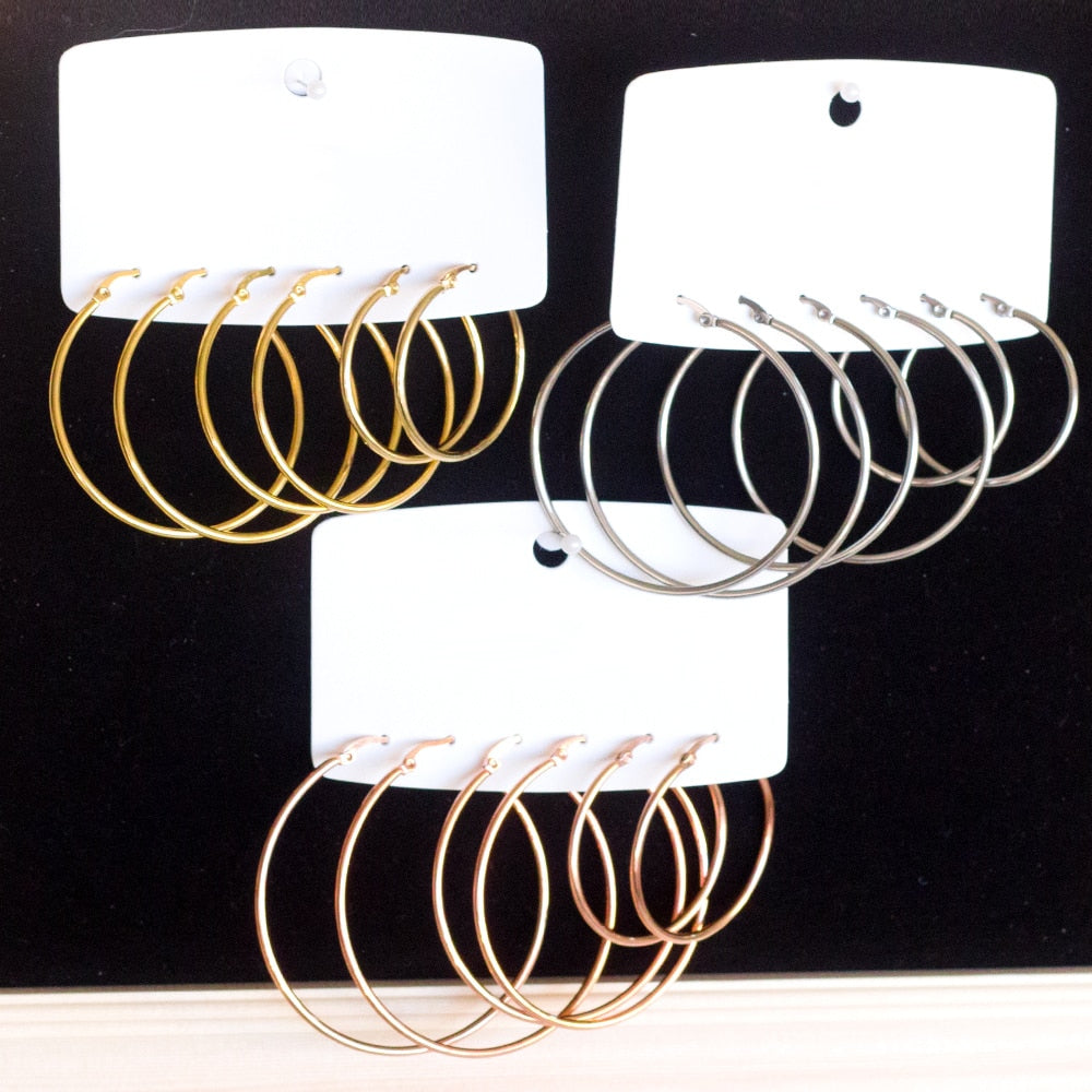 1Pair/2Pcs Stainless Steel Hoop Earrings Rose Gold Color