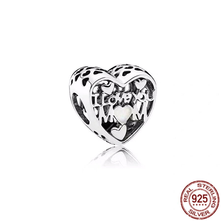 Happy family Couples Propose Clover Heart Charm 925 Sterling Silver Bead Fit Original Pandora Bracelet DIY Jewelry Gift