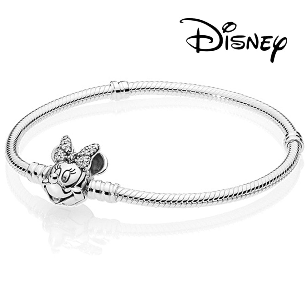 Disney Sterling Silver Bracelet Mickey Mouse Heart Bracelet Charms