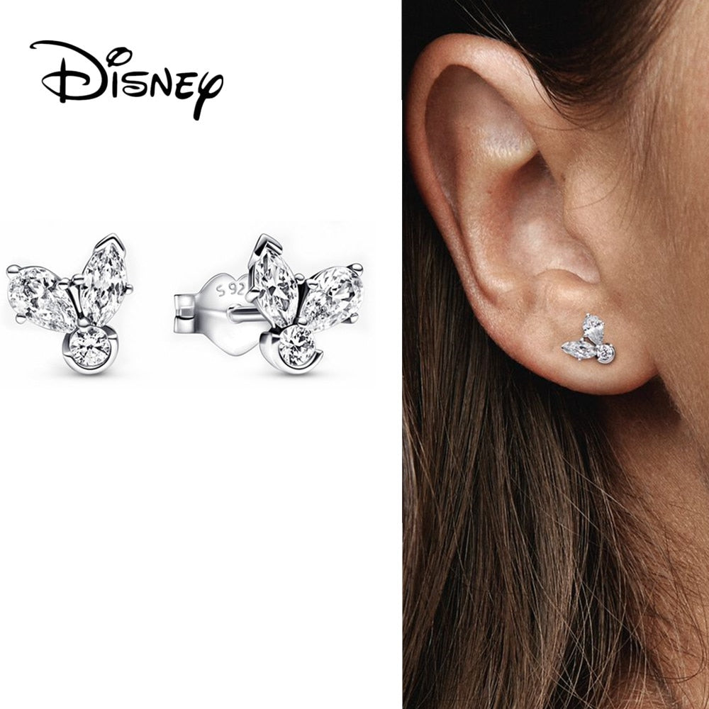 Disney Mickey Mouse Silver Heart Earring, Pumpkin Coach Stud Earrings, Butterfly Earrings