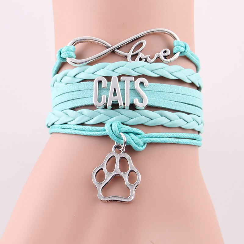 Infinity Love Cute CATS Bracelet For Women Fashion Paw Charm Leather Braid Handmade Wrap Friendship Bracelets Jewelry