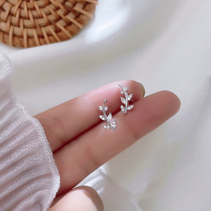 Fashion Sterling Silver Leaf Stud Earrings Shiny