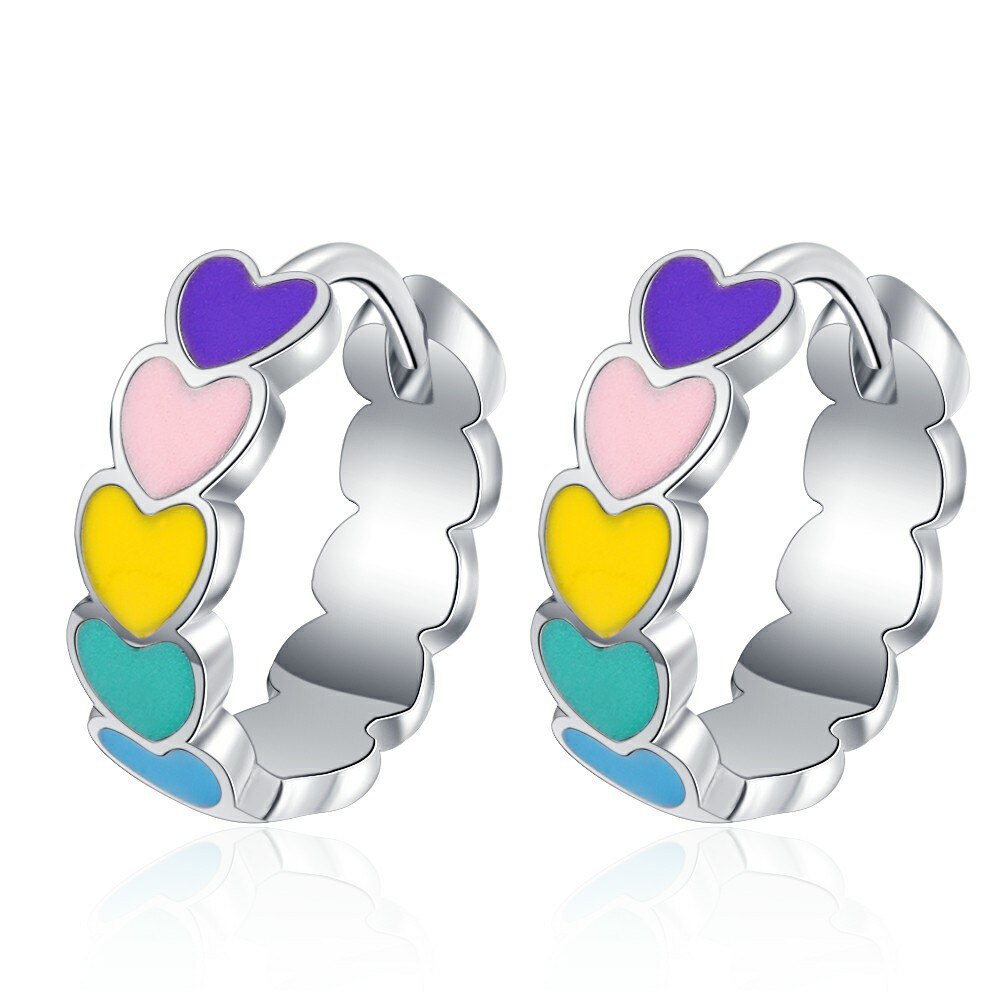 Fashion Rainbow Enamel Love Heart Hoop Earrings Romantic Multicolor Round Circle Earrings For Women Accessory Jewelry Gifts