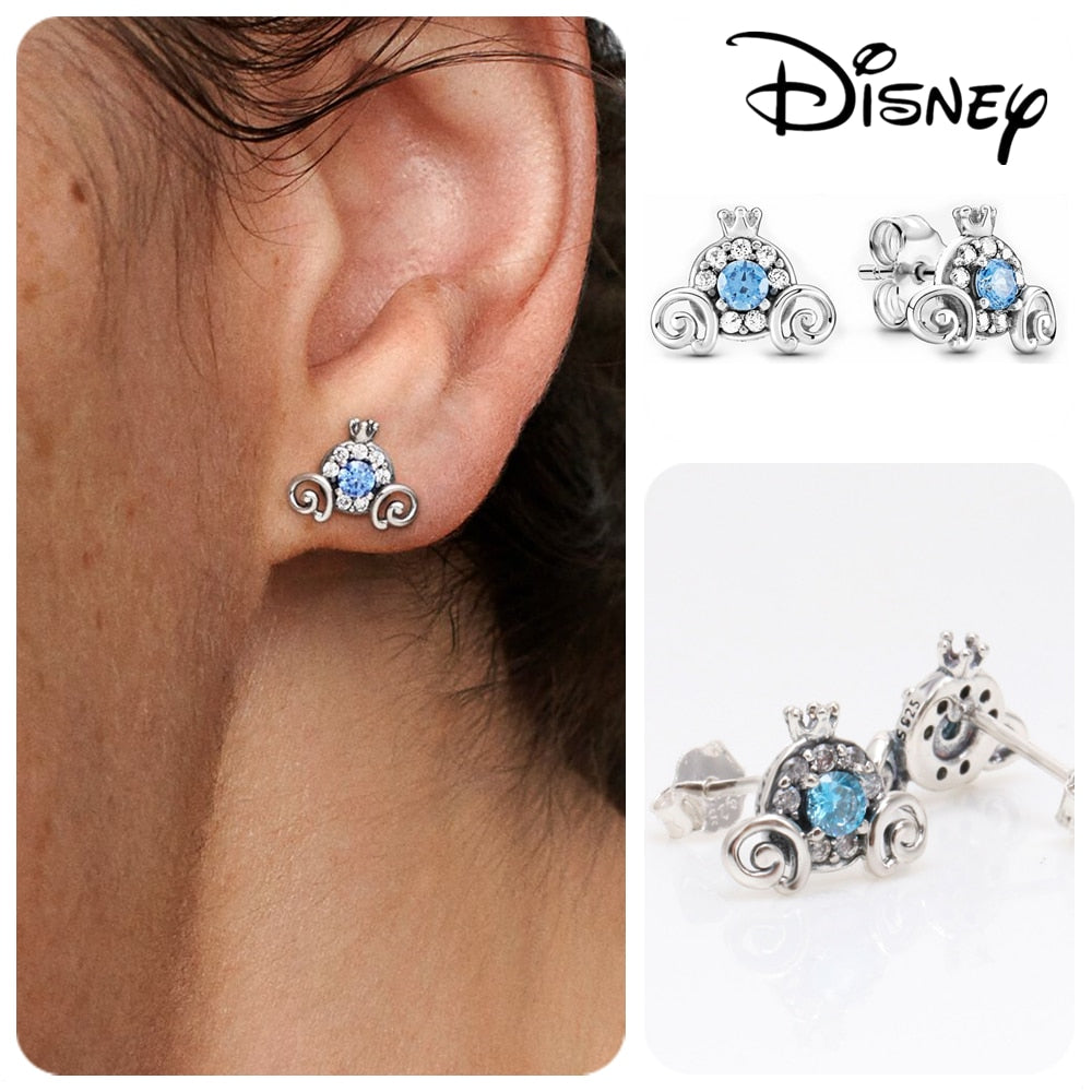 Disney Mickey Mouse Silver Heart Earring, Pumpkin Coach Stud Earrings, Butterfly Earrings