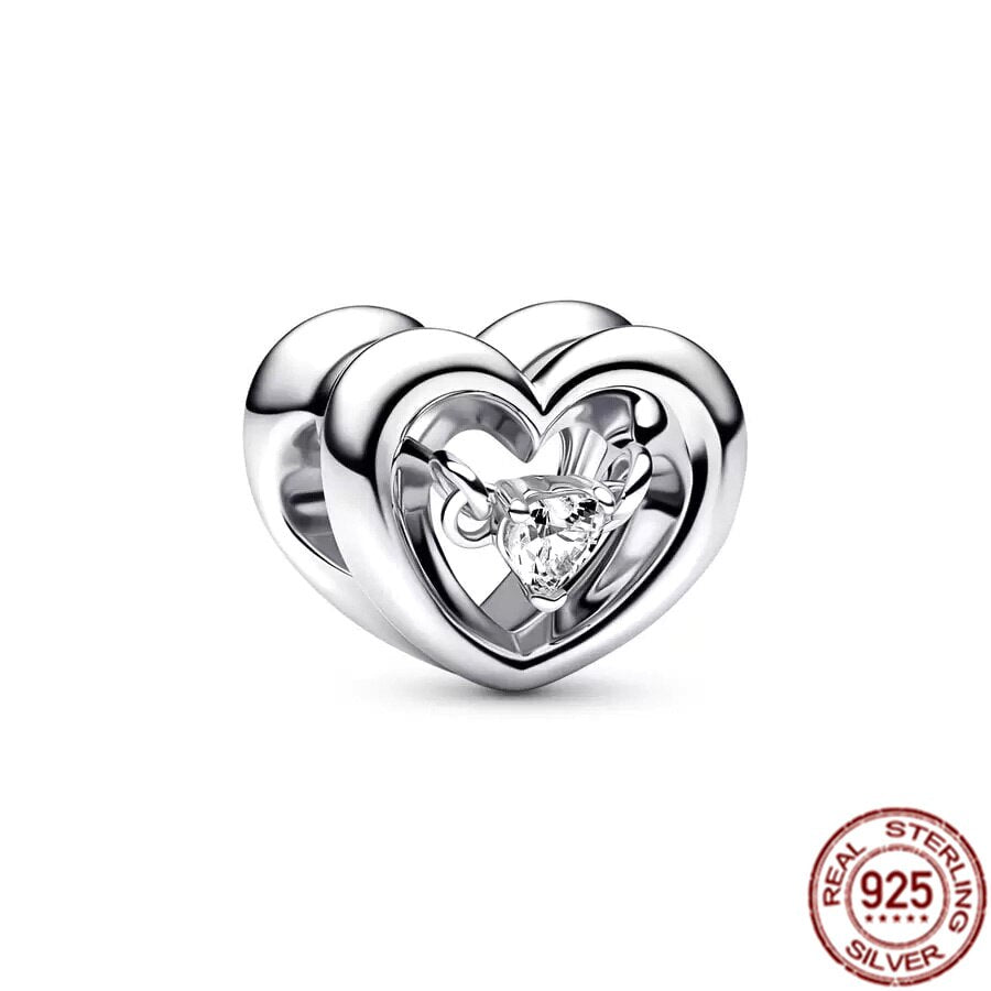 Happy family Couples Propose Clover Heart Charm 925 Sterling Silver Bead Fit Original Pandora Bracelet DIY Jewelry Gift