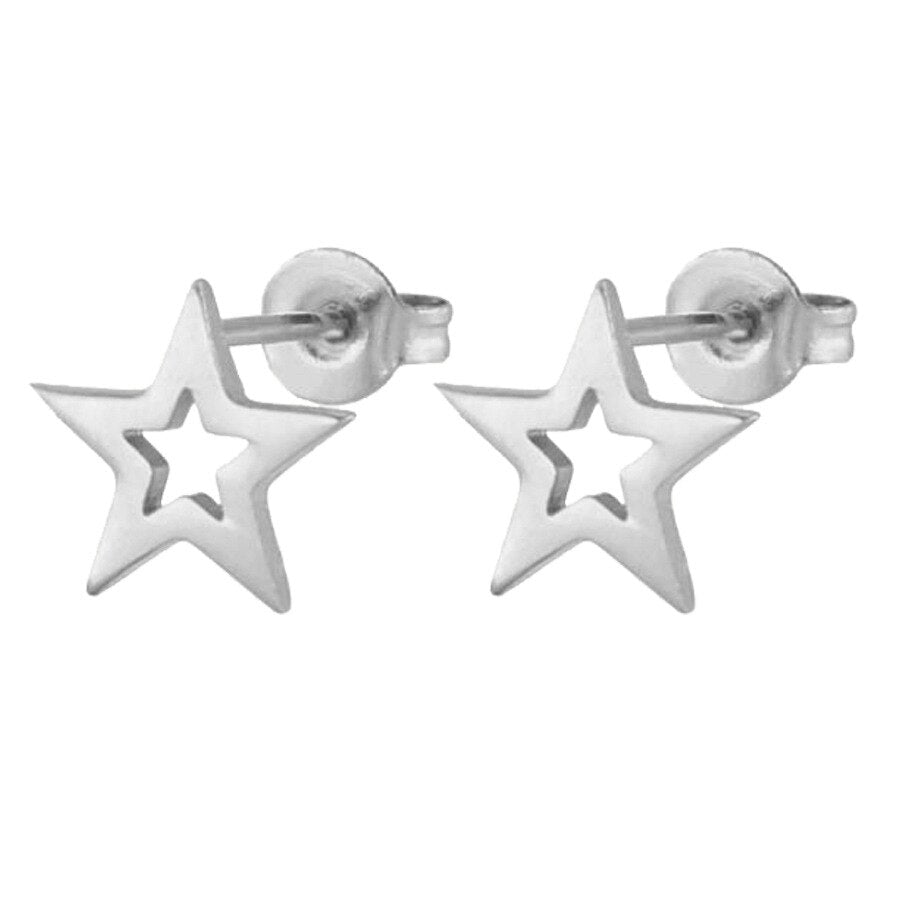 Fashion Stainless Steel Love Star Pentagram Triangle Stud Earrings Simple