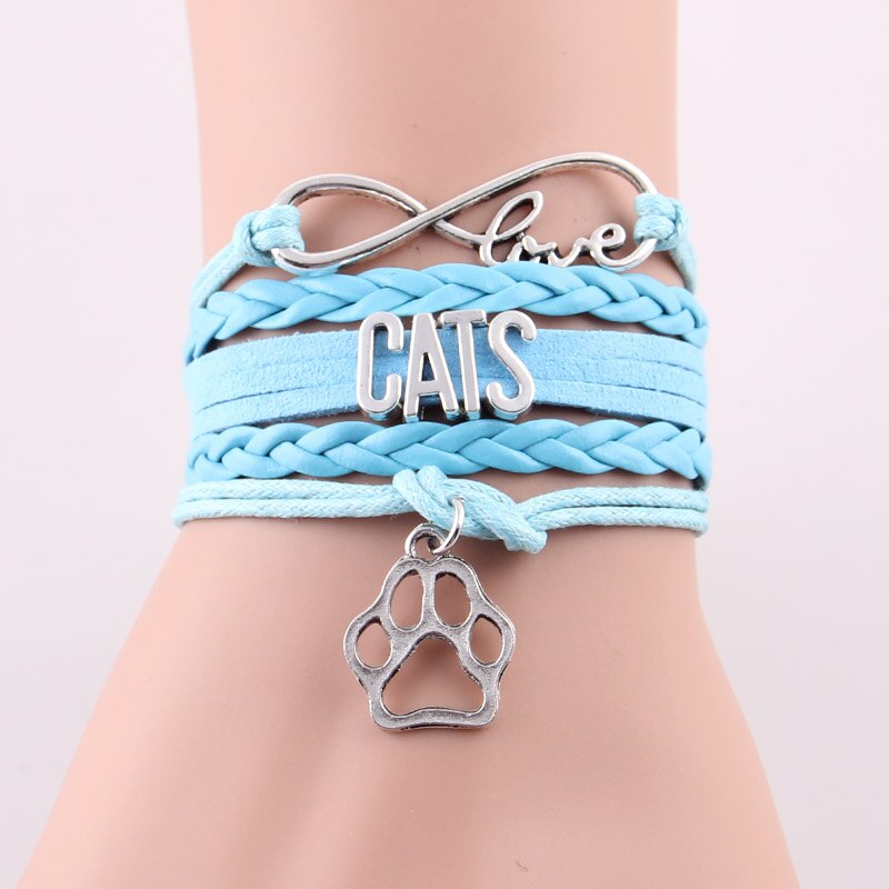 Infinity Love Cute CATS Bracelet For Women Fashion Paw Charm Leather Braid Handmade Wrap Friendship Bracelets Jewelry