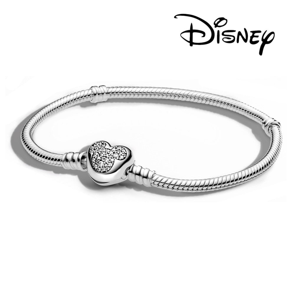 Disney Sterling Silver Bracelet Mickey Mouse Heart Bracelet Charms