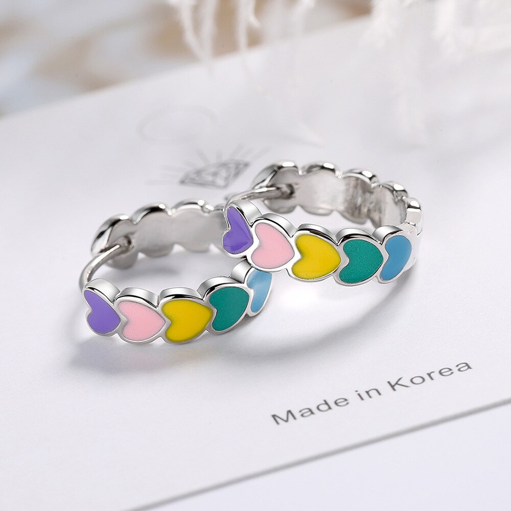 Fashion Rainbow Enamel Love Heart Hoop Earrings Romantic Multicolor Round Circle Earrings For Women Accessory Jewelry Gifts