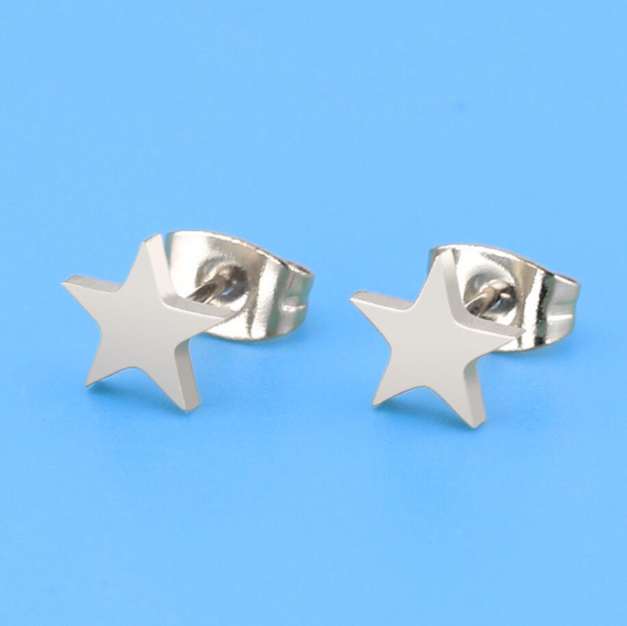 Fashion Stainless Steel Love Star Pentagram Triangle Stud Earrings Simple