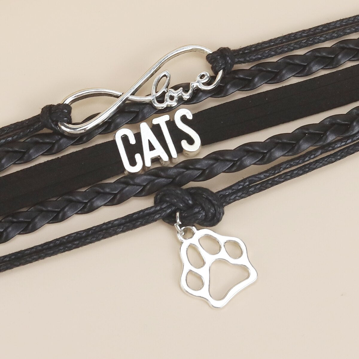 Infinity Love Cute CATS Bracelet For Women Fashion Paw Charm Leather Braid Handmade Wrap Friendship Bracelets Jewelry