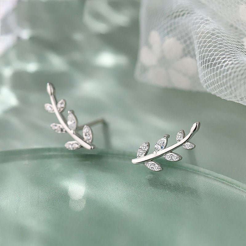 Fashion Sterling Silver Leaf Stud Earrings Shiny