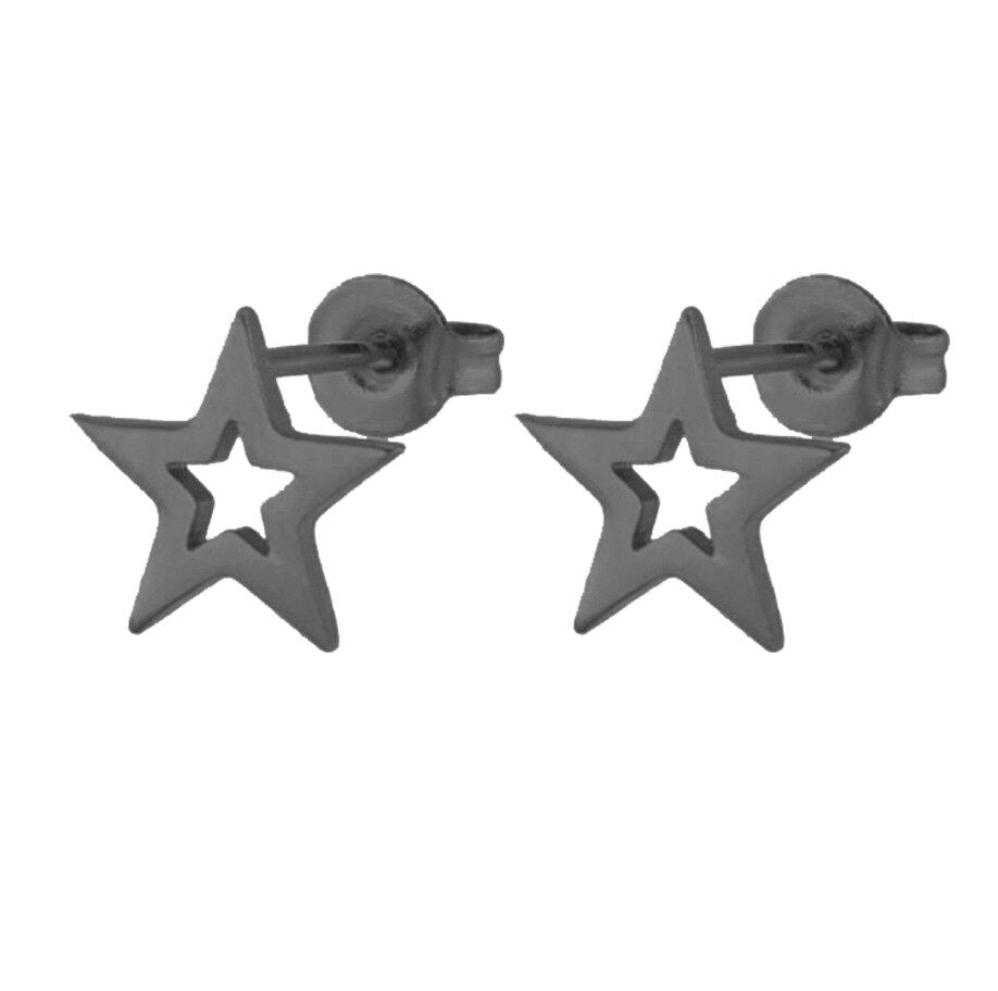 Fashion Stainless Steel Love Star Pentagram Triangle Stud Earrings Simple