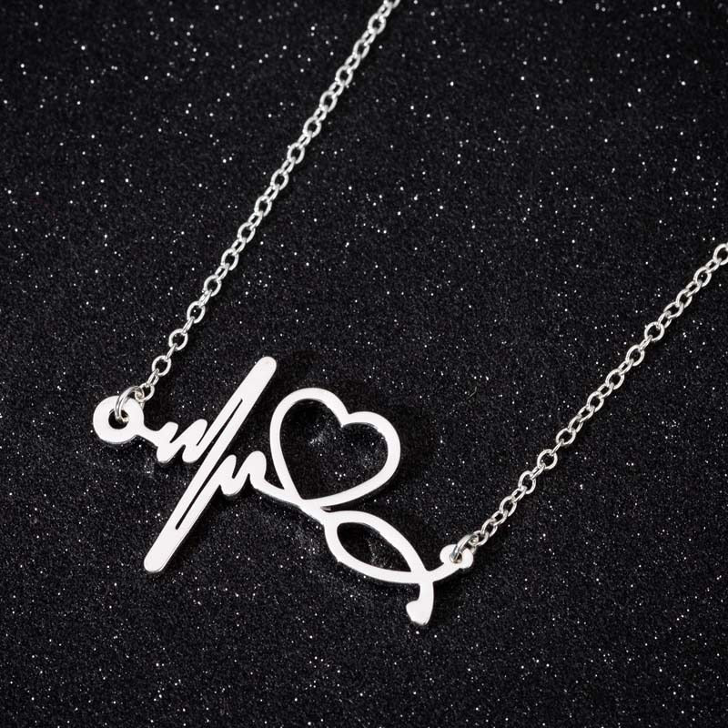 Stainless Steel Heartbeat Cardiogram Bracelets Stethoscope Women Clavicle Necklace Special Gifts for Nurse Jewelry for Doctor