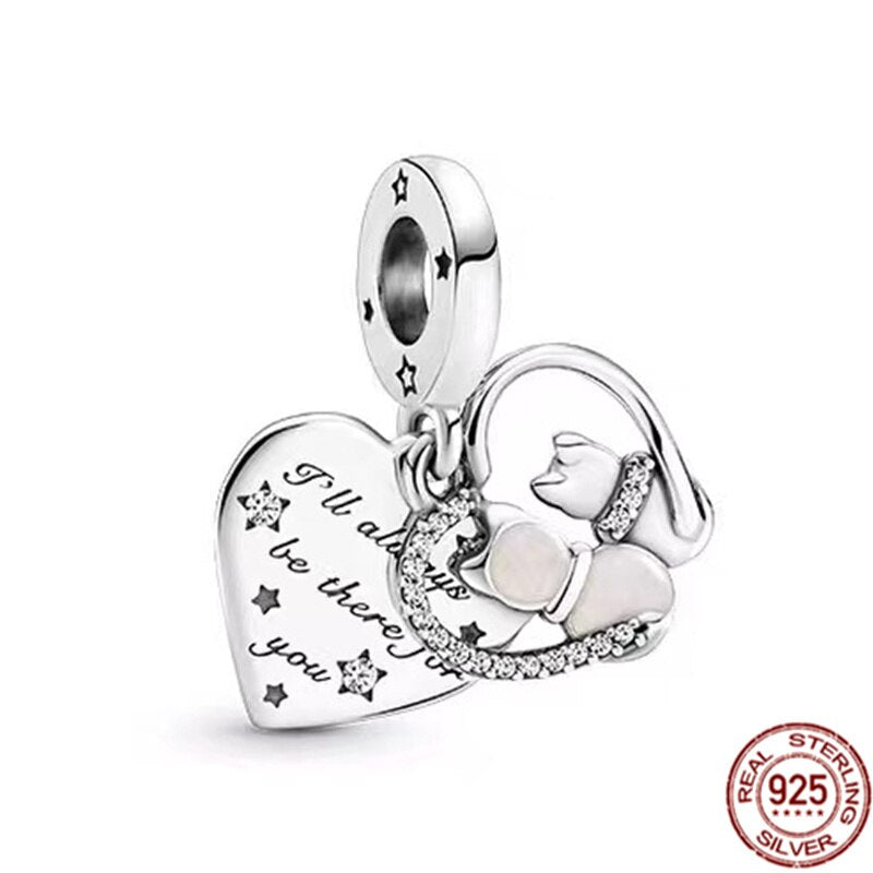 Happy family Couples Propose Clover Heart Charm 925 Sterling Silver Bead Fit Original Pandora Bracelet DIY Jewelry Gift