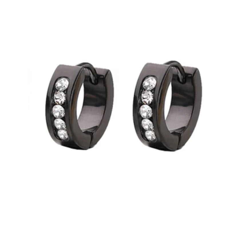 10 Pairs Stud Earrings Stainless Steel Earrings Set Small Round Ring Earrings Black