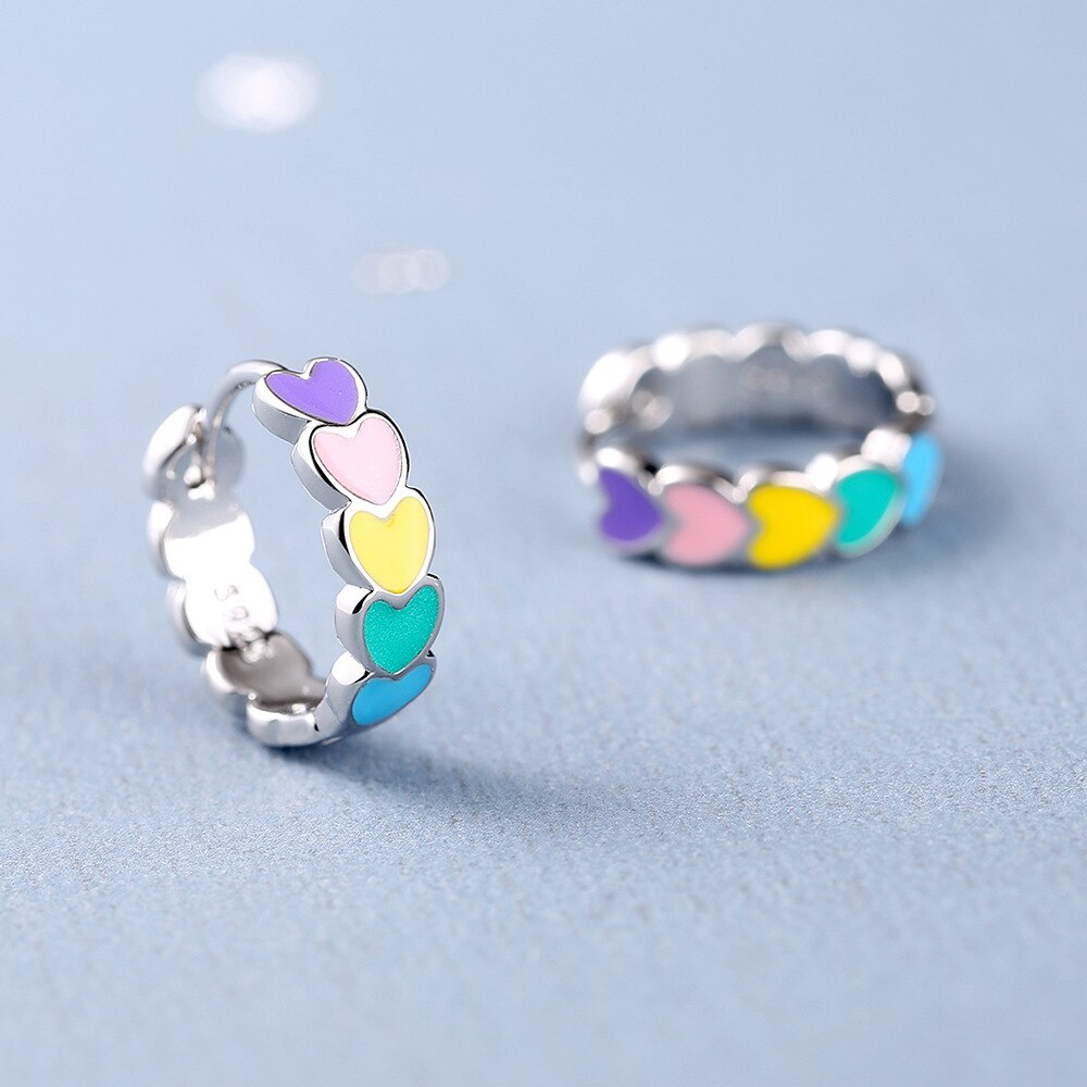 Fashion Rainbow Enamel Love Heart Hoop Earrings Romantic Multicolor Round Circle Earrings For Women Accessory Jewelry Gifts