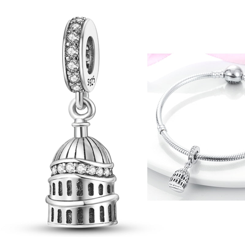 100% Silver Paris Tower Pyramid Travel Country Flag Charm for Bracelet/Necklace