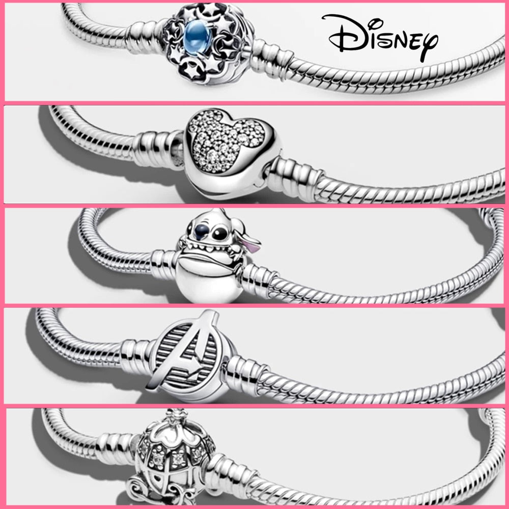 Disney Sterling Silver Bracelet Mickey Mouse Heart Bracelet Charms