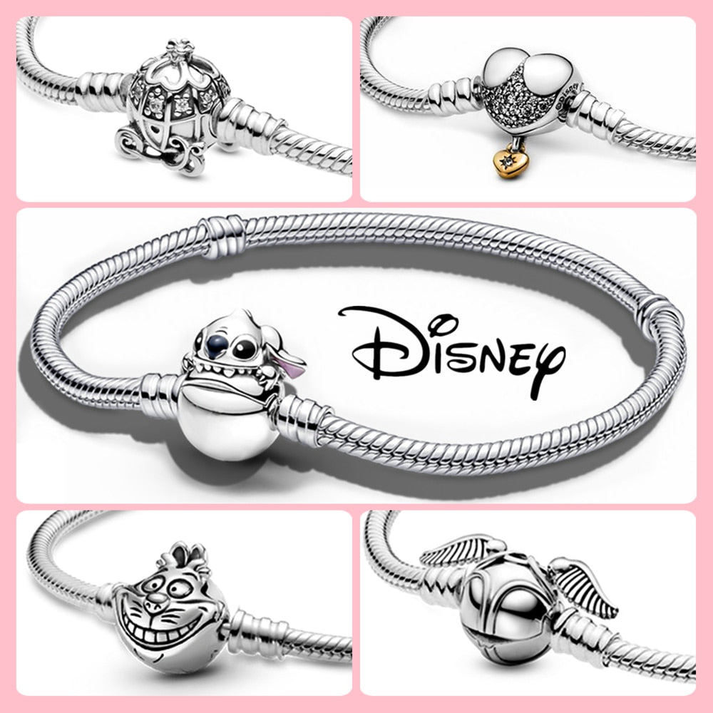 Disney Sterling Silver Bracelet Mickey Mouse Heart Bracelet Charms