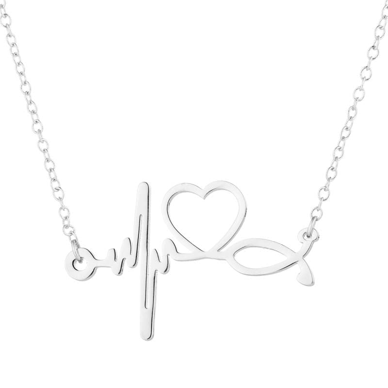 Stainless Steel Heartbeat Cardiogram Bracelets Stethoscope Women Clavicle Necklace Special Gifts for Nurse Jewelry for Doctor